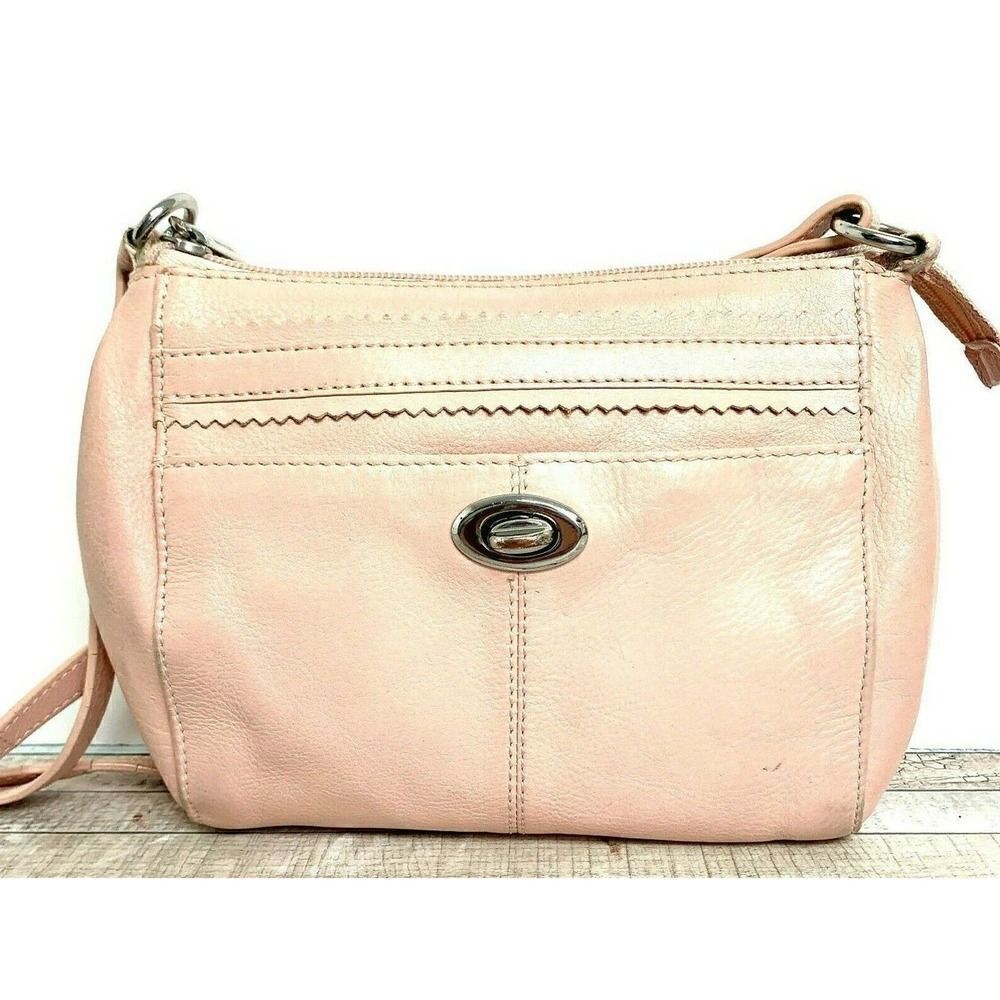 DANIER PALE PINK GENUINE LEATHER TURN LOCK X-BODY SHOULDER BAG HANDBAG MESSENGER